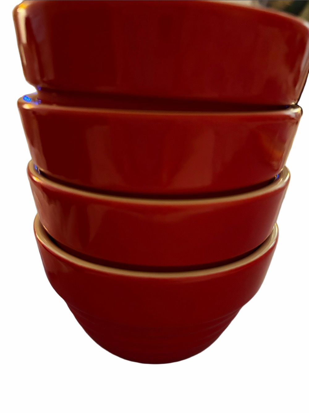 Olive and Thyme set of Four red stoneware prep. Bowls ramekins, soufflé, 6oz.